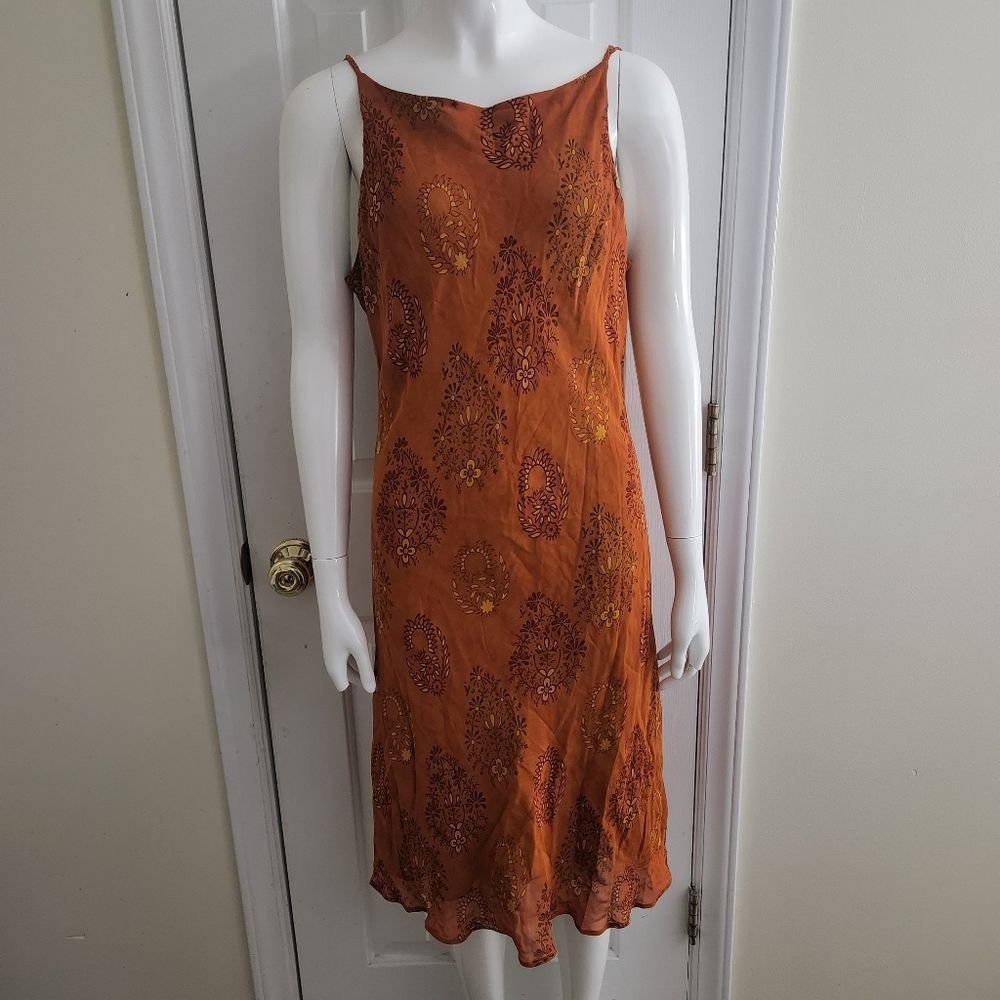 Vintage Tessuto Women's Orange Floral Slip Dress Sz Large